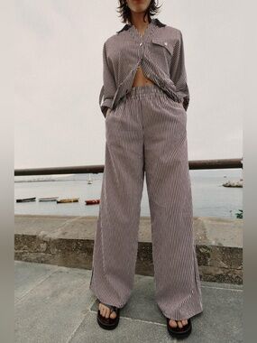 ZARA STRIPED WIDE LEG PANTS
